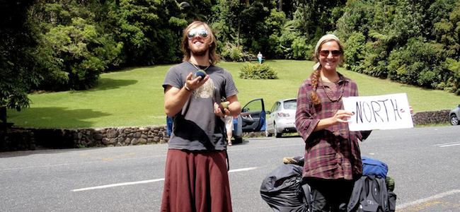 backpackers hitchhiking north