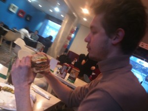 eating a kraze burger in south korea