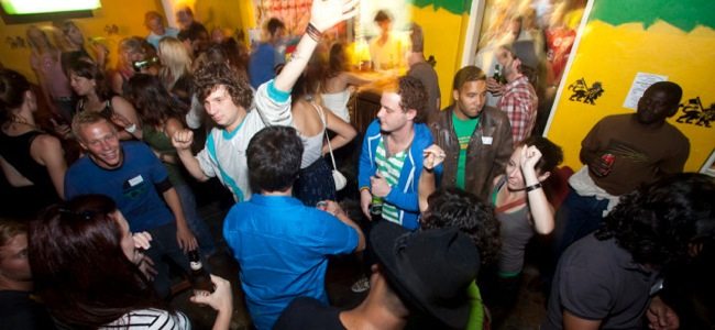 A backpacker party in a hostel