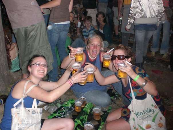 three friends drinking at Exit Festival in Serbia