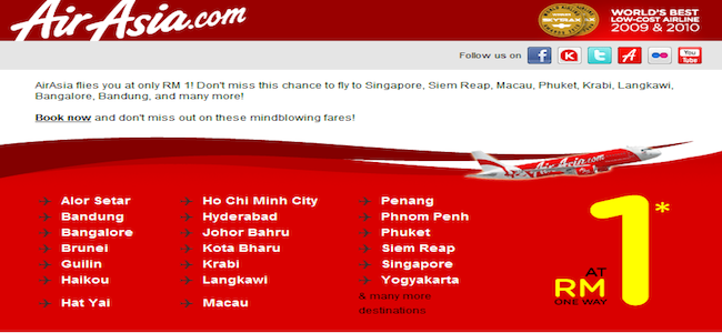promo prices for Air asia, a low cost carrier based out of malaysia
