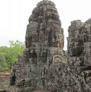 angkor wat tower with mysterious face on it in cambodia