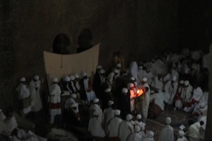 the easter ceremony at the ancient stone carved churches in Lalibela ethiopia