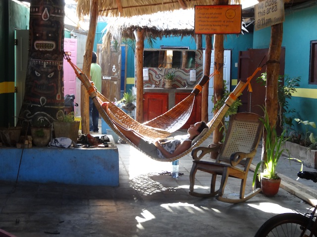 relaxing in a hammock in a hostel in Nicaragua