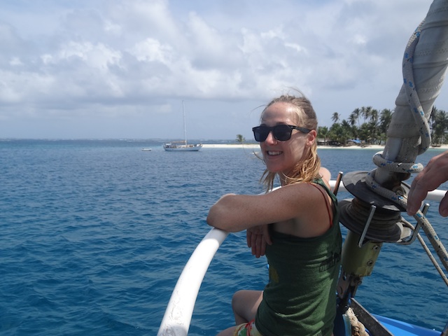 Aussie girl hanging out on the bow