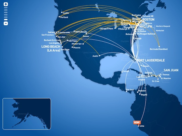 Jet Blue route map