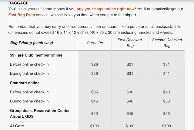 carry on bag fees for spirit air