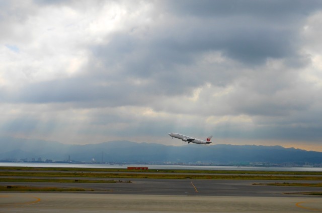 plane taking off from osaka kansai airport